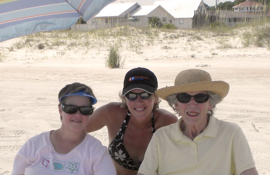 Margaret, Embry and Mama at the Beach